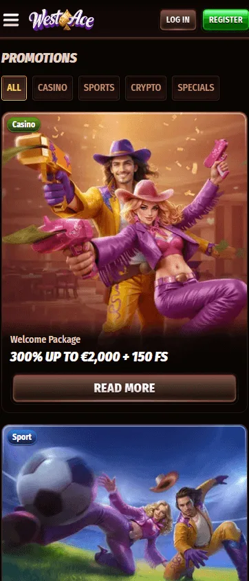 Westace Casino mobile promotions area with welcome and reload offers